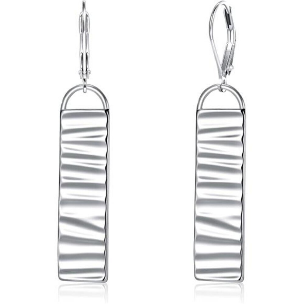 Sterling silver long bar dangle earrings for women lightweight hammered drop